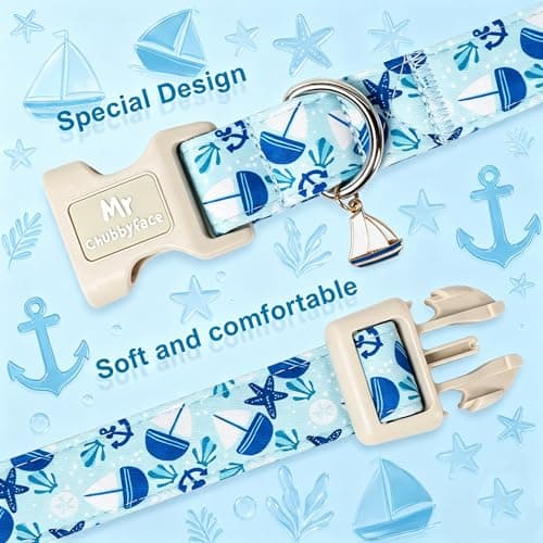 MR.CHUBBYFACE Summer Dog Collar, Cute Blue Ocean Theme Submarine World Pet Collar for Pup Small Medium Large Boy Girl Dogs, Ideal for Beach Park Pool Walks-XL - Thumbnail 2