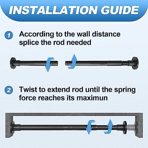 CorkLatta Black Shower Curtain Rod 31 to 80 Inch,1 Inch Diameter Adjustable Spring Tension Stainless Steel Telescoping Rod,Easy Install,No Rust - Thumbnail 6
