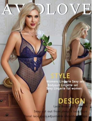 Avidlove Womens Lingerie Sexy Lace Bodysuit V Neck Teddy One Piece Babydoll - Thumbnail 3