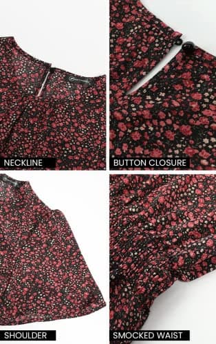 PRETTYGARDEN Women's Summer Casual Short Flutter Sleeve Round Neck Smocked Waist Tiered Boho Floral Flowy Maxi Dress(Floral Black and Red,XX-Large) - Thumbnail 6