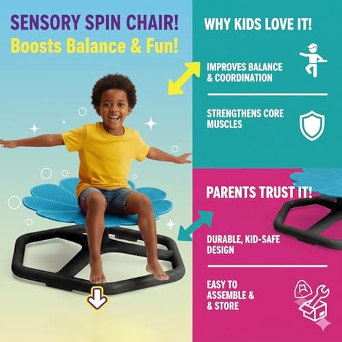 KYZDZQ Spinning Chair for Autistic Kids,Sensory Swivel Chair, 220LBS Weight Capacity, Sensory Toy for ADHD & Autism 3-6 Years Children,Training Body Coordination, Metal Base Non-Slip Design (Blue) - Thumbnail 3