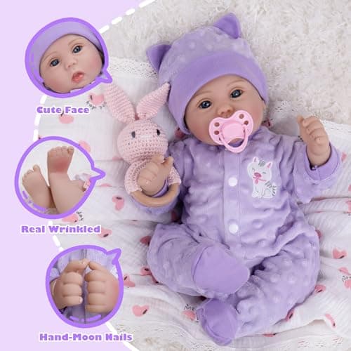 Milidool Lifelike Reborn Baby Dolls Girl-18 inch Realistic Newborn Baby Dolls for Kids Age 3 +,Purple Clothes - Thumbnail 5