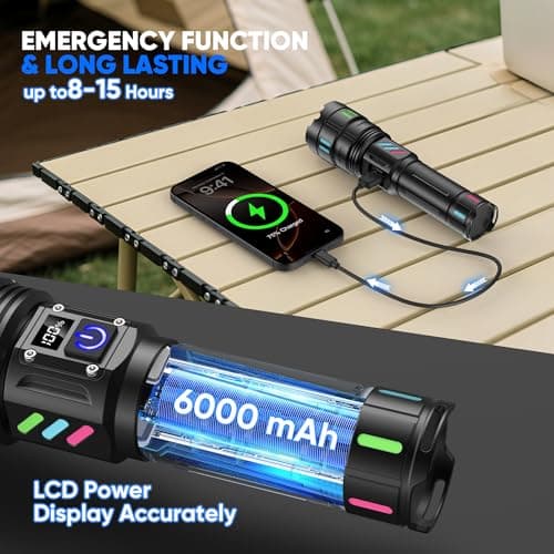 Gosdas Rechargeable Flashlights High Lumens 100000 Long Distance, Single Click 3 Modes, Super Bright LED Flashlight USB C Long Lasting 15H, Powerful Strong Flash Light for Security Hiking Camping - Thumbnail 5