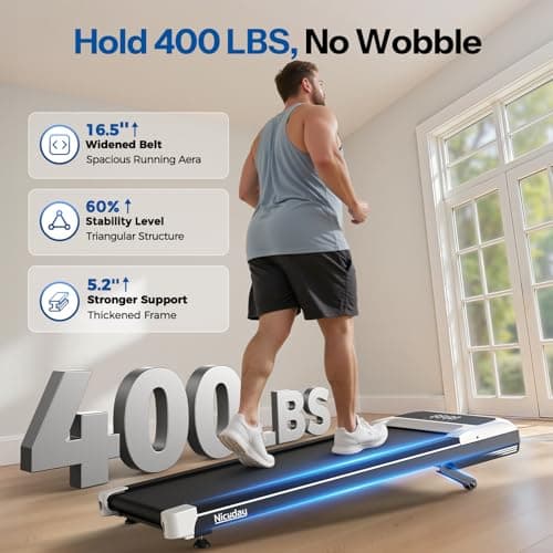 Niceday Walking Pad Treadmill with 10% Auto Incline, 400lbs Capacity, Under Desk Treadmill for Home Office, 3HP Super Quiet, Magnetic Remote & Preset Goal, White - Thumbnail 2