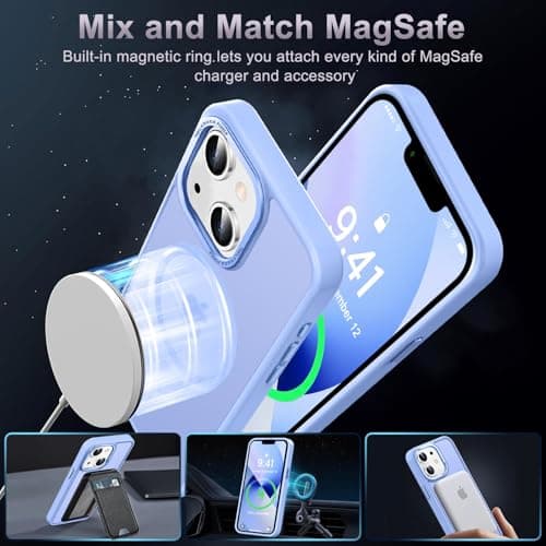 Newfuture Designed for iPhone 13 Case & iPhone 14 Case with Magnetic [13 FT Military Drop Protection] [Compatible with Magsafe] Slim Translucent Shockproof with Anti-Fingerprint Phone Case, Blue - Thumbnail 2