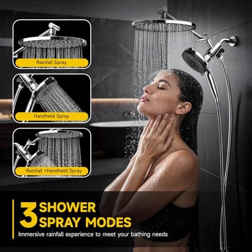 Magnetic Shower Head Effective Filtration with 10 Spray Handheld, 10" High Pressure Rainfall Shower Heads, Adjustable Extension Arm, Detachable Hand Held Showers Head Power Jets for Bathroom, Chrome - Thumbnail 4