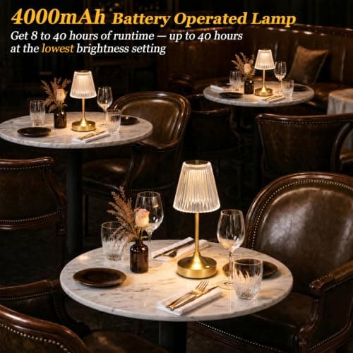 Gold Cordless Rechargeable Table Lamp, Touch Battery Powered Lamp, 3 Color Modes, Crystal Acrylic Lampshade, Portable Ambient Night Light for Desk, Bedroom, Living Room, Dining Room, Kitchen, Bar - Thumbnail 4