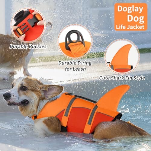Doglay Shark Ripstop Dog Life Vests for Swimming Boating with High Buoyancy and Rescue Handle, Adjustable Pet Flotation Vest for Small to Large Dogs - Thumbnail 3