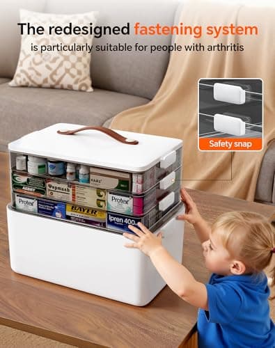 LEGUO 4-Tier Medicine Cabinet Organizer with Leather Handle, Empty Plastic First Aid Kit, Multipurpose Storage Box with A Portable Weekly Pill Organizer for Family Emergencies, Home - Thumbnail 4