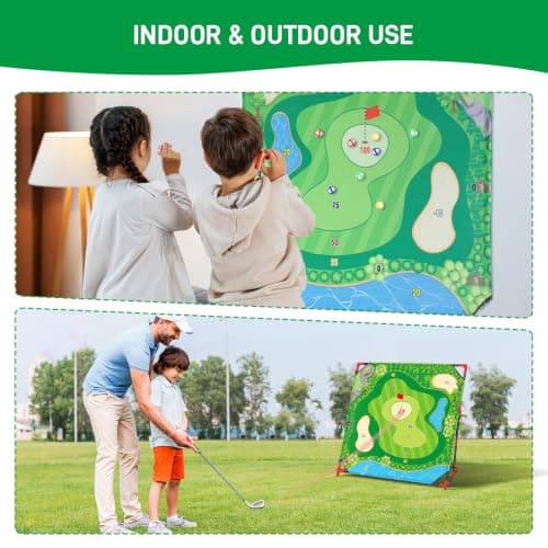 Golf Chipping Game with Stand, Upgrade 54"x 54" Golf Hitting Mat and Practice Set with Sticky Balls Perfect for Backyard Indoor Outdoor Family Battle Game, Christmas Ideal Gifts for Kids Adults (A) - Thumbnail 5