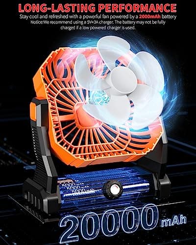 Portable Camping Fan,20000mAh Rechargeable Battery Powered Fan with LED Lantern, USB-C Battery Operated Fans,Ultra Quiet, for Outdoor Indoor Use,Travel, Tent,Beach, Picnic,Barbecue, Fishing,Home - Thumbnail 2