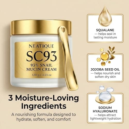 Neatique Snail Mucin Cream 93% for Skin Care, Intense Hydration & Dryness, SC93 Snail Mucin Moisturizer 120g, Natural Snail Secretion Filtrate & Non-GMO, Fast Absorbing & Non-Sticky, 4.23oz - Thumbnail 3