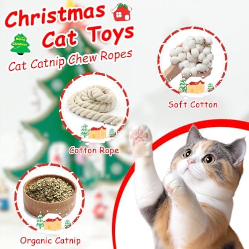 Retro Shaw Cat Chew Ropes 3PCS, Kitten Teething Toys for Indoor Cats, Natural Catnip Kicker Toys for Boredom Relief, Handmade Catnip Toys for Dental Health, Gift for Kitty - Thumbnail 2