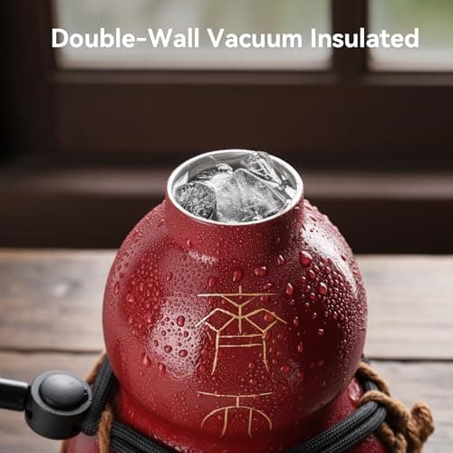 18 oz Insulated Gourd Bottle, Unique Gourd-Shaped Vacuum Insulated Bottle, 316L Stainless Steel Water Bottle with Crackle Finish for Travel, Hiking, Camping & Outdoor (Cracked Red) - Thumbnail 3