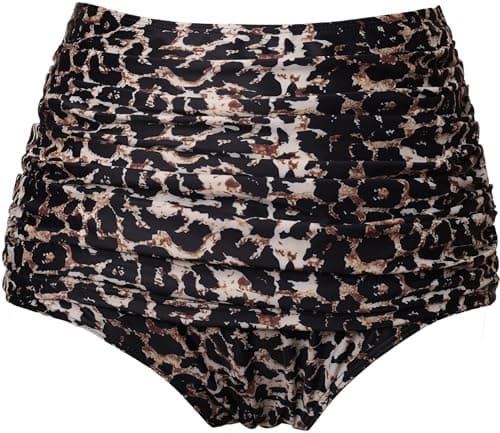 COCOPEAR Women's High Waisted Full Coverage Bikini Bottom Ruched Bathing Suit Bottoms for Women Tummy Control Swim Bottoms 1 Leopard M - Image 1