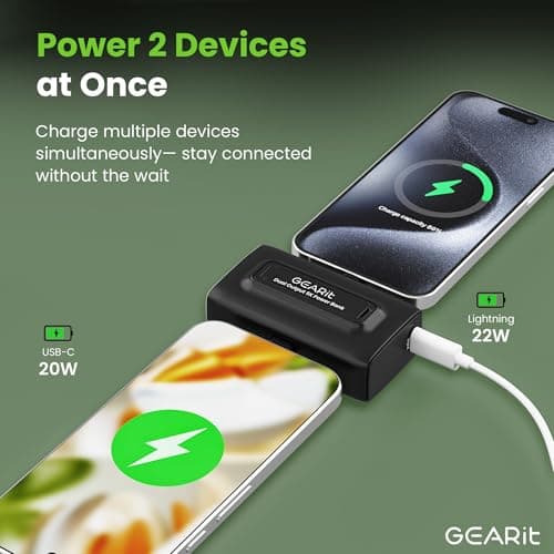 GEARit 5000mah Power Bank - Dual Output, Mini Battery Pack with Integrated USB-C and Lightning Connectors - Compact, Small Portable Charger Compatible - Black - Thumbnail 2
