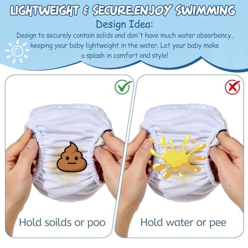 2PCS Reusable Swim Diapers - Toddler Baby Swim Diaper Washable Snap Pool Swimming Diaper Soft and Silky Waterproof Diapers for Swimming Lessons Boys and Girls - Thumbnail 5