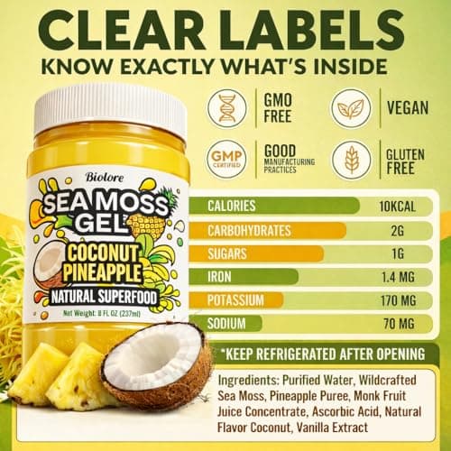 Biolore Sea Moss Gel Coconut Pinapple – Flavored Superfood with Natural Electrolytes – Wildcrafted Mango Jam Sea Moss, with Minerals, Vegan, Made in USA – 8oz Trial Size - Thumbnail 2