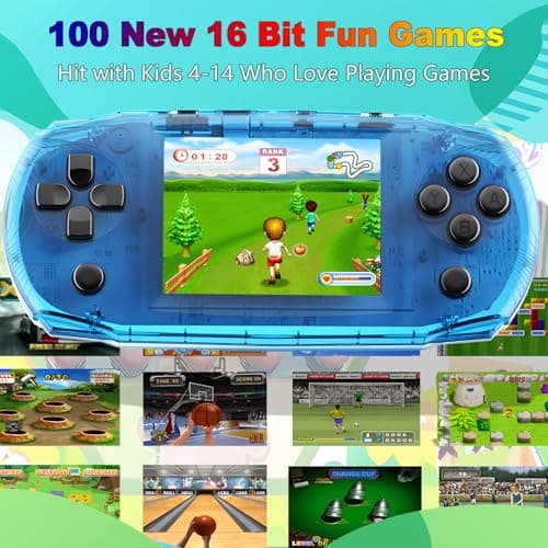3.2" IPS Large Screen Handheld Game Console for Kids Preloaded 100 Retro Video Games, Portable Gaming System Rechargeable Battery, Mini Travel Electronic Toy Gifts for Boys Girls (Blue) - Thumbnail 2