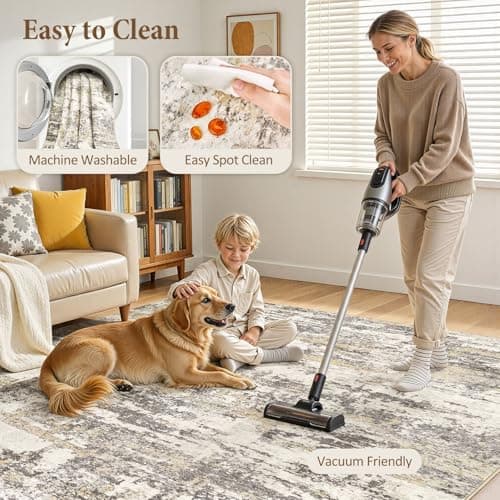 Area Rugs for Living Room: 5x7 Abstract Washable Rug Modern Neutral Large Soft Stain Resistant Non-Slip Backing Machine Table for Bedroom Dining Room Indoor Home Office Carpet - Gold Brown - Thumbnail 3