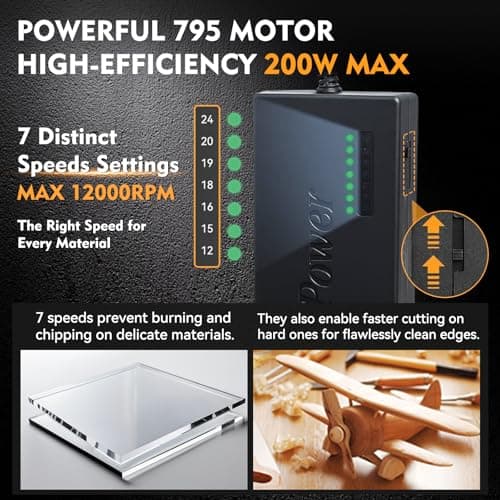 Super Mini Table Saw for Crafts,[Dual Motor & Switches] 7 Speeds MAX 200W Multifunctional Table Saw with 122+ Accessories, Cut/Engrave/Polish/Drill, Compact Design for Model Making, Gift for Creators - Thumbnail 5