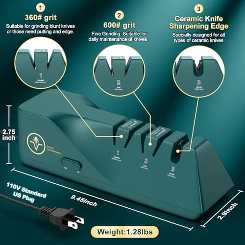 Knife Sharpener, Diamond Abrasives Electric Knife Sharpener for Stainless Steel and Ceramic Knives, with Dust Collection Box, Quick Sharpening & Polishing - Thumbnail 2