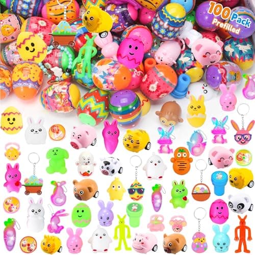 PLOUGVI 100 Pcs Prefilled Easter Eggs with Toys, Filled with Toys Party Favors for Kids Boys Girls Easter Eggs Hunt, Basket Stuffers Fillers, Classroom Prize Supplies - Thumbnail 5