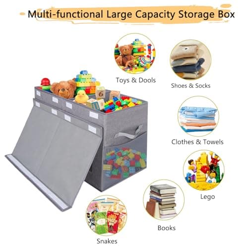 Legestori Large Stackable Storage Bins with Lids, Collapsible Sturdy Storage Organizer Boxes Bins Baskets, Foldable Closet Organizer Baskets for Home (Grey, M) - Thumbnail 3