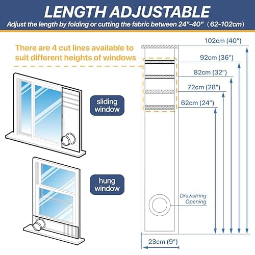LOVIGA Portable Air Conditioner Window Vent Kit, 100% Sealing Portable AC Window Kit Seal Kit, Fit Both 5" & 6" Hose, Keep Hot Air Out, Length Adjustable, Waterproof,10X24~40 Inch - Thumbnail 4