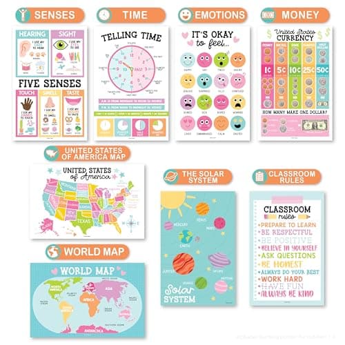 Hadley Designs 16 Educational Posters for Classroom Must Haves - Laminated Pre-K Posters for Toddler Homeschool Essentials, Toddler & Preschool Learning Activities, Kindergarten Classroom Decor - Thumbnail 4