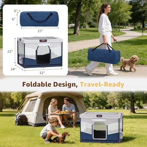 LOOBANI Foldable Dog Playpen for Small Dogs, Indoor/Outdoor Puppy Cat Playpen with Removable Washable Fabric Cover, Sturdy Steel Frame & 690D Oxford Cloth, Portable Dog Crate 32"x24"x22", Blue - Thumbnail 6