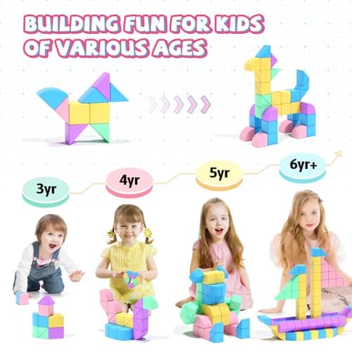 Hiwawind 40Pcs Magnetic Blocks, 1-Inch Soft Rainbow Magnetic Cubes (Triangles & Quarter Circles), Montessori Sensory Autism Toys for Boys & Girls, for Kids Ages 3+ - Thumbnail 5