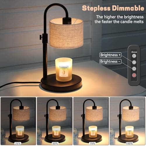 FINCMY Candle Warmer Lamp with Timer, Dimmable Candle Wax Warmer Candle Lamp Warmer with 2 Bulbs, Mothers Day Gifts Birthday Gifts for Women Bedroom Home Decor (Linen-Upgraded) - Thumbnail 3