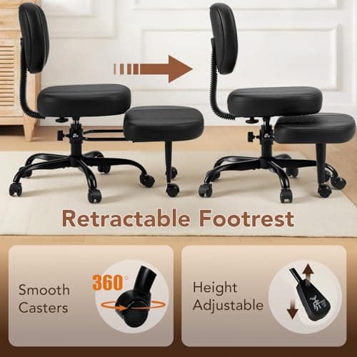 Avocahom Ergonomic Cross Legged Office Chair with Wheels, Criss Cross Desk Chair with Leg Rest, Meditation Chair Yoga Kneeling Chair, Adjustable ADHD Chair Black - Thumbnail 5