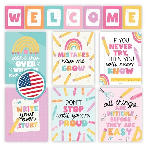 Welcome Sign for Classroom -13 Motivational Posters for Classroom Decor, Welcome Bulletin Board Set, Inspirational Posters, Positive Affirmations Wall Decor, Pastel Welcome Back to School Decorations - Image 1