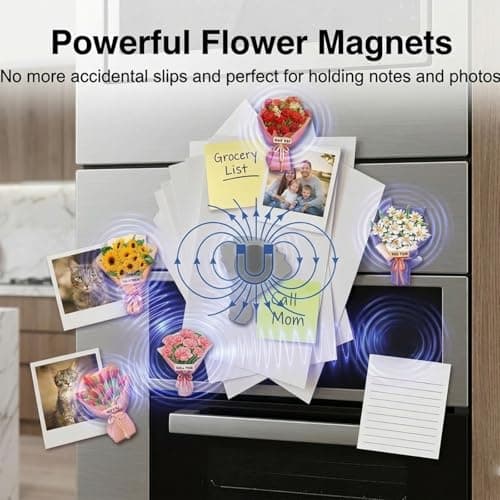 5Pcs Cute Flowers Fridge Magnets, Refrigerator Magnets with 5 Kinds Flowers of Sunflower, Roses, Lily, Carnation and Tulip Bouquet for Kitchen, Home Decor, Gifts for Women Men - Thumbnail 4