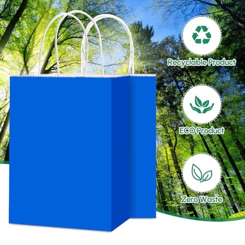 Qioxiou 60 Pack Blue Gift Bags 5.91x3.15x8.27 Small Size Kraft Paper Bags with Handles Bulk for Birthday Wedding Party Favors Grocery Retail Shopping Business Goody Craft Gift Bag Sacks - Thumbnail 4