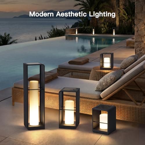 MVBT 11" Tall Solar Lanterns, 3000K LED Outdoor Table Lamp Waterproof, Modern Solar Floor Lamp, Landscape Outdoor Lights Solar Powered Lantern, Dusk to Dawn Patio Light for Yard Deck Path Garden Pool - Thumbnail 3