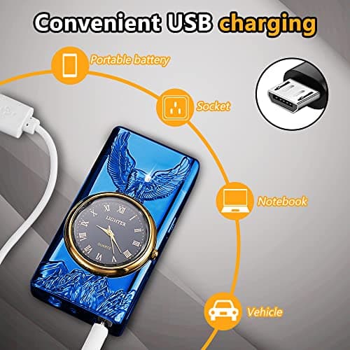 RSBYE Watch Electric Dual Arc Plasma Lighter, USB Rechargeable With Battery Display, Clock & Flashlight - Unique Gift for Men and Women (Eagle Blue) - Thumbnail 5