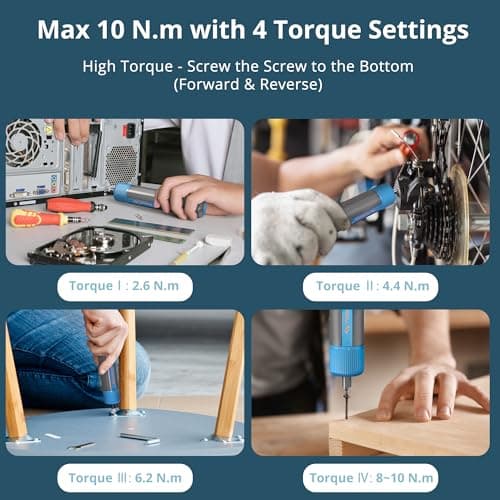 Tilswall 4V Electric Screwdriver Cordless, 10N.m High Torque /260 RPM, Cordless Screwdriver with 4-Level Control, 2200mAh USB-C Fast Charging, 25pc S2 Steel Bits for DIY and Home Repairs (Blue) -W122 - Thumbnail 4
