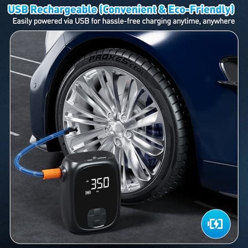 Tire Inflator Portable Air Compressor – Fast Inflation, Auto Shut-Off & LED Display | High-Power Air Pump for Car, Motorcycle & Bike Tires, USB Rechargeable & Compact Design, Gifts for Men - Thumbnail 5