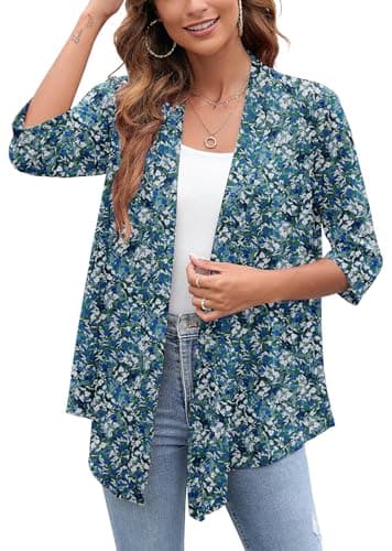 Heymoments Cardigan for Women Monet Garden 3X-Large Draped Open-Front 3/4 Sleeve Lightweight Casual Soft Drape Summer Fall Kimonos Cardigans - Image 1