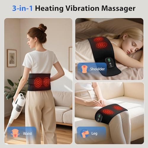 Lower Back Massager with Heat, Heating Pad for Back, Stomach Heating Pad, Waist Belt Wrap with Heat Vibration 3 Levels Adjustable, Touchscreen Control, Adjustable Size, Gifts for Dad Mom (Black) - Thumbnail 4