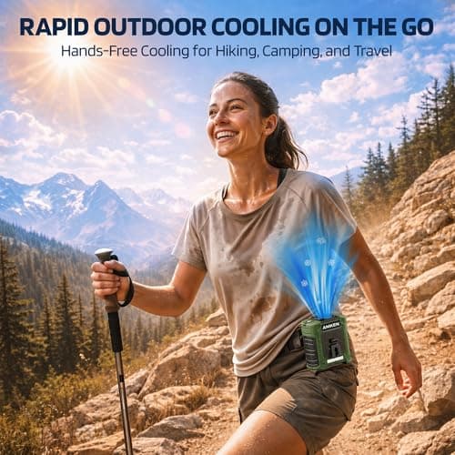 AMKEN Waist Fan, 10000mAh Rechargeable Belt Clip Fan, 59ft/s Airflow, 6-Speed 18500RPM Wearable Cooling with Bottom Air Intake, LED SOS Warning Light, Charge 2 Phones for Jobsite Camping - Thumbnail 6