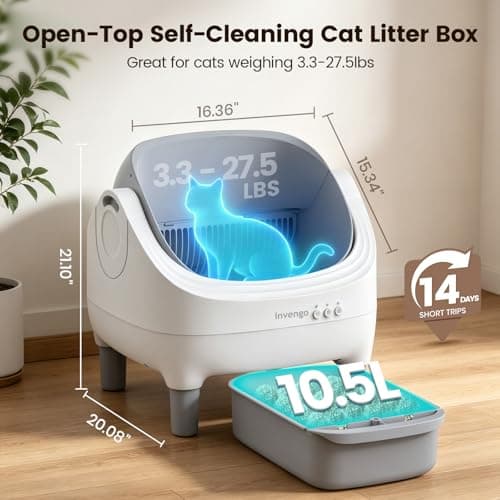 Invengo Automatic Cat Litter Box Self Cleaning, App Control, Open-Top Automatic Litter Box with Safety Sensors, Ultra-Quiet, 10.5L Waste Bin with Odor Control, 2 Rolls of Garbage Bags, LightGrey - Thumbnail 4