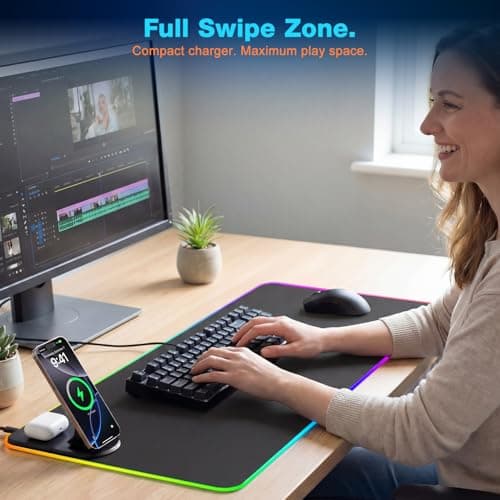 Gaming Mouse Pad Wireless Charging - Desk Mat Magnetic Foldable Phone Stand with 20W PD Charger, RGB Extended Large Keyboard Mousepad - PC Laptop Desk Pad for Work Game (Adapter Included) - Thumbnail 6