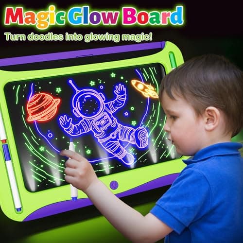 Magic LED Drawing Board for Kids Age 6-8, Light Up Tracing Pad Boy Girl Toys, Reusable Doodle Writing Tablet, 9 Double-Sided Cards, 6 Markers, Arts Crafts Learning Toy, Easter Christmas Birthday Gifts - Thumbnail 2