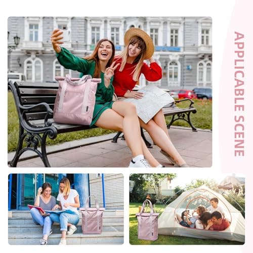 GOLF QUALITY Foldable Convertible Tote Backpack Lightweight Versatile Nylon Daypack for Women Work Leisure Travel,Berry Pink - Thumbnail 6