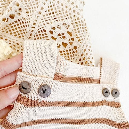 Simplee kids Baby Girls Knit Rompers Newborn Baby Striped Sleeveless Jumpsuit Outfits - Thumbnail 6