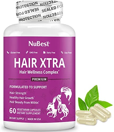 NuBest Hair Xtra Hair Growth Vitamins for Women & Men, Biotin 3000 mcg Hair Supplement with MSM, Zinc, B Vitamins, Horsetail & Hyaluronic Acid, Hair Skin and Nails Support, 60 Capsules - Image 1